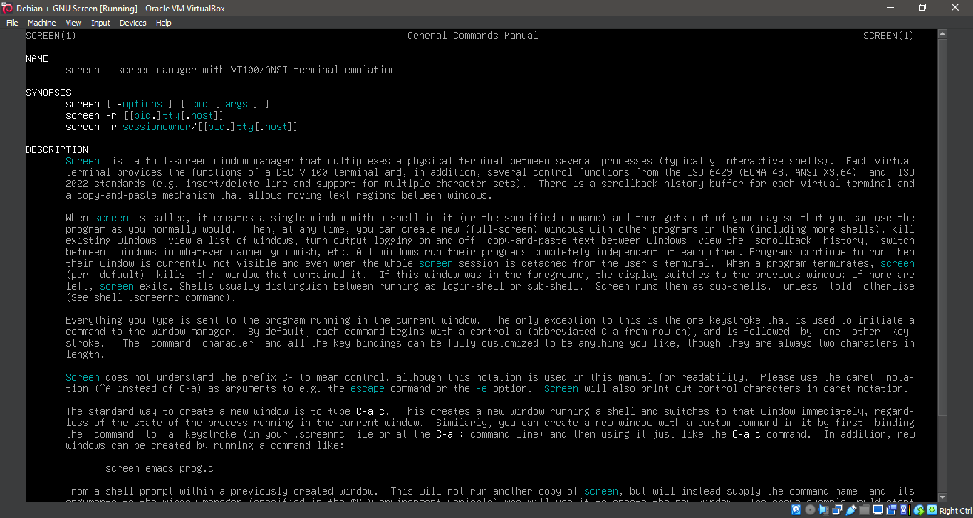 Running 'man screen'